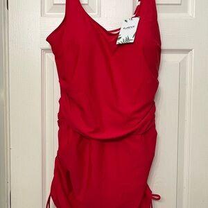 Red One Piece Swim-dress. NWT